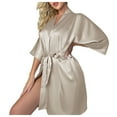thumbnail image 1 of Fiaer,Women's Satin 3/4 Sleeve Kimono Nightgowns,Womens Loose Fit Trendy Lace up V Neck Lightweight Sleepwear,Lounge Wear White M, 1 of 4