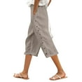 thumbnail image 1 of Fiaer,Women's Side Buttons Plus Size Capri Pants,Womens Loose Fit Straight Leg Slacks with Pockets,Ladies Lightweight Solid Breathable Trousers Khaki XXL, 1 of 5