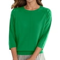 thumbnail image 1 of Fiaer Women's Sweater 3/4 Sleeve Oversized Knitted Pullover Crew Neck Trendy Casual Baggy Lightweight Black Tops Green XL, 1 of 7