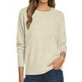thumbnail image 1 of Fiaer Women's Sweater with Pocket Plus Size Crew Neck Knitted Pullover Long Sleeve Trendy Casual Baggy Black Tops Beige M, 1 of 5