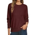 thumbnail image 1 of Fiaer Women's Sweater with Pocket Plus Size Crew Neck Knitted Pullover Long Sleeve Trendy Casual Baggy Black Tops Wine XL, 1 of 5