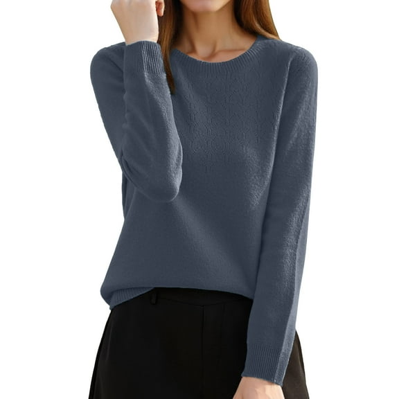 Fiaer Women's Sweaters Crew Neck Fall Winter Lightweight Plus Size Long Sleeve Slim Fit Trendy Knit Tops Dark Gray S