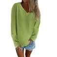 thumbnail image 1 of Fiaer Women's Sweaters V Neck Plus Size Long Sleeve Loose Fit Trendy Solid Casual Lightweight Stretchy Knit Tops Light Green XXL, 1 of 8