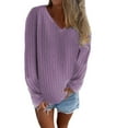 thumbnail image 1 of Fiaer Women's Sweaters V Neck Plus Size Long Sleeve Loose Fit Trendy Solid Casual Lightweight Stretchy Knit Tops Purple XL, 1 of 5