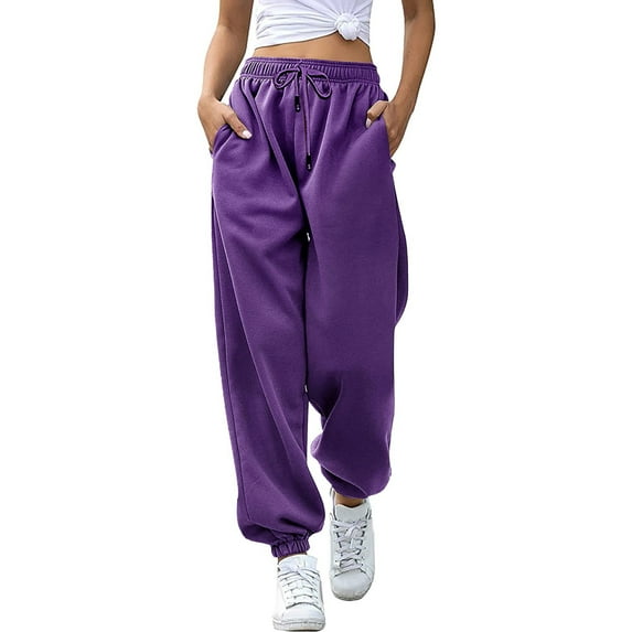 Fiaer,Women's Sweatpants Casual Drawstring Sweat Pants Workout Athletic Joggers with Pockets Plus Size Trendy Loose Fit Trousers Purple M