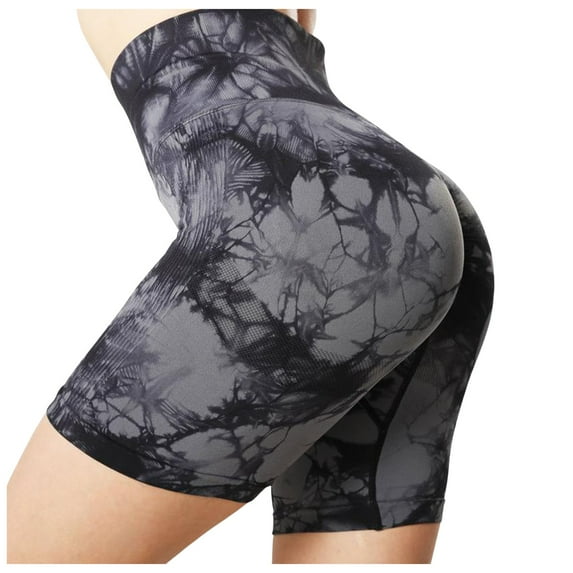 Fiaer Women's Tie Dye Workout Shorts Scrunch Seamless Shorts High Waisted Contour Gym Yoga Biker Shorts Black XL