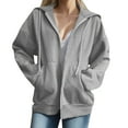 thumbnail image 1 of Fiaer,Women's Trendy Full Zip Hoodies,Loose Fit Plus Size Casual Long Sleeve Drawstring Solid Spliced Hooded Sweatshirts for Women,Lightweight Hooded Jacket with 2 Pockets Grey L, 1 of 6