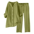 thumbnail image 1 of Fiaer,Women's V Neck Oversized Lounge Wear Sets,Loose Fit Casual Trendy Outfits Sets with Pockets,Women's Button down Shirts and Elastic Waisted Pants Light Green L, 1 of 4