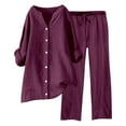thumbnail image 1 of Fiaer,Women's V Neck Oversized Lounge Wear Sets,Loose Fit Casual Trendy Outfits Sets with Pockets,Women's Button down Shirts and Elastic Waisted Pants Wine XXL, 1 of 4