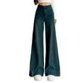 thumbnail image 1 of Fiaer,Women's Wide Leg Jeans High Waisted Stretchy Straight Leg Denim Trousers Loose Trendy Plus Size Denim Pants with Pocket Dark Blue L, 1 of 4