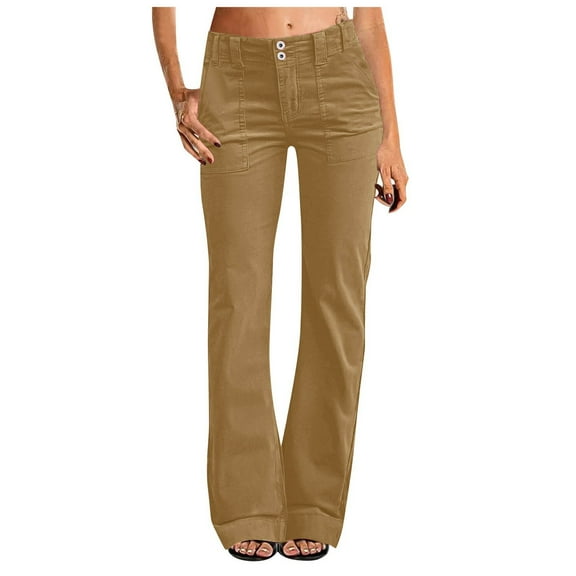 Fiaer,Women's Wide Leg Pants for Women Mid Waist Flare Straight Leg Corduroy Trousers Workout Plus Size Trendy Joggers Brown XL