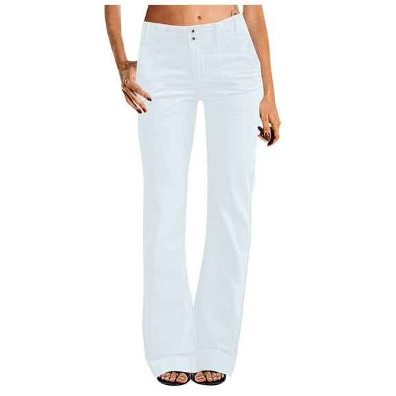 Fiaer,Women's Wide Leg Pants for Women Mid Waist Flare Straight Leg Corduroy Trousers Workout Plus Size Trendy Joggers White M