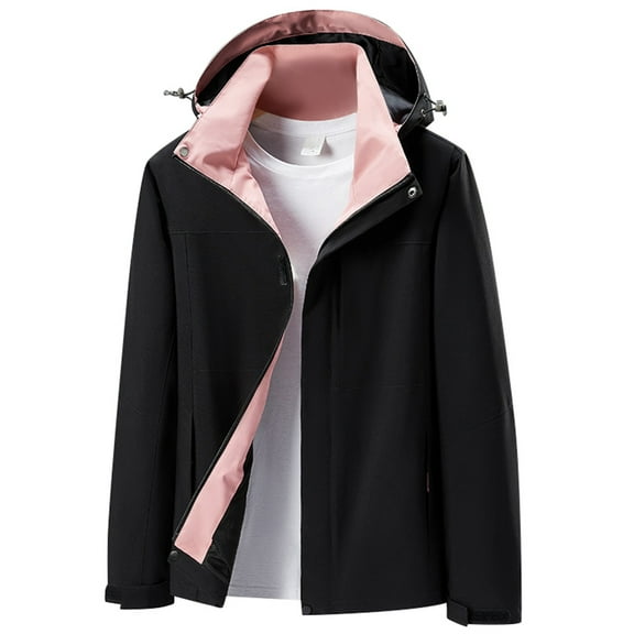 Fiaer,Women's Windproof Oversized Full Full Zip Adjustable Mountaineering Hooded Jacket for Outdoor Activities,Ladies Loose Fit Trendy Outerwear with Pockets Black XXXL