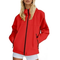 Fiaer,Women's Windproof Oversized Full Full Zip Adjustable Mountaineering Hooded Jacket for Outdoor Activities,Ladies Loose Fit Trendy Outerwear with Pockets Red XL