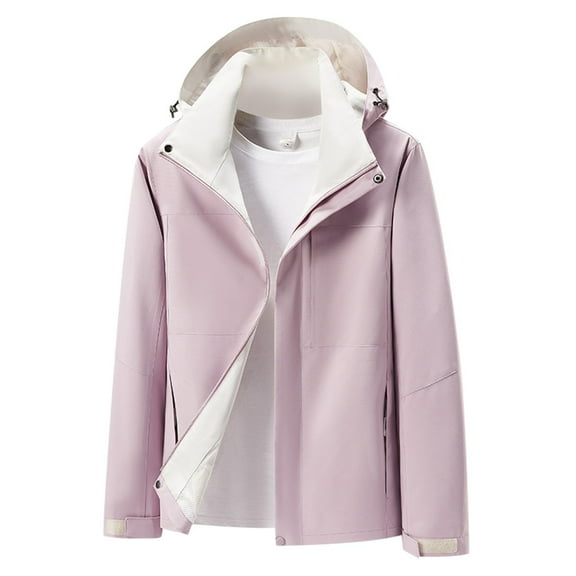 Fiaer,Women's Windproof Oversized Full Full Zip Adjustable Mountaineering Hooded Jacket for Outdoor Activities,Ladies Loose Fit Trendy Outerwear with Pockets Purple L