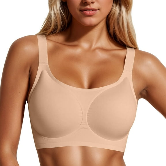 Fiaer Women's Wireless Bra Jelly Oversized Flex Fit Full-Coverage Seamless Wireless Adjustable Straps Bra Beige XL
