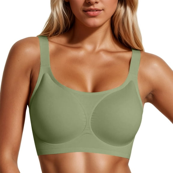 Fiaer Women's Wireless Bra Jelly Oversized Flex Fit Full-Coverage Seamless Wireless Adjustable Straps Bra Green S