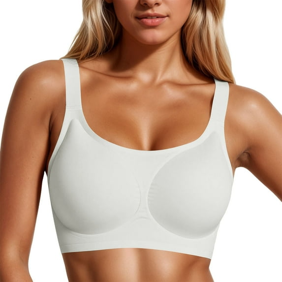 Fiaer Women's Wireless Bra Jelly Oversized Flex Fit Full-Coverage Seamless Wireless Adjustable Straps Bra White XL