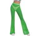 thumbnail image 1 of Fiaer Women's Yoga Flared Pants Mesh See Through Stretch Bell Bottoms Trousers Elastic High Waisted Solid Color Slacks Green L, 1 of 5