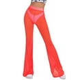 thumbnail image 1 of Fiaer Women's Yoga Flared Pants Mesh See Through Stretch Bell Bottoms Trousers Elastic High Waisted Solid Color Slacks Red S, 1 of 5