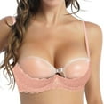 thumbnail image 1 of Fiaer Womens 1/4 Cup Push up Underwire Lace Bras Breathable Spaghetti Strap Lightweight Bra Pink L, 1 of 3