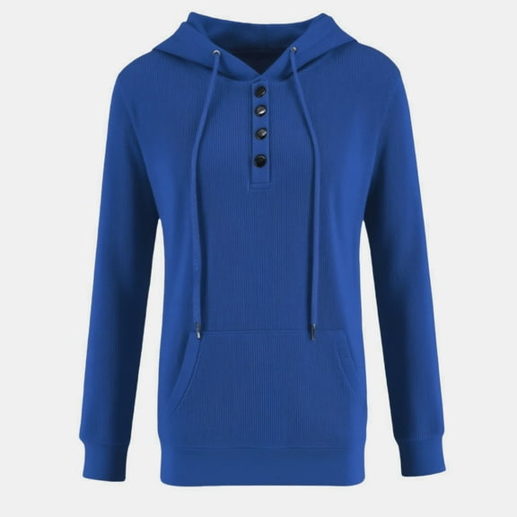 Fiaer,Womens 2025 Oversized Hoodies Button Collar Drawstring Hooded Pullover Casual Long Sleeve Hooded Sweatshirt Blue XXL