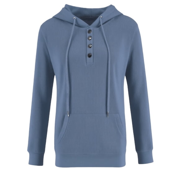 Fiaer,Womens 2025 Oversized Hoodies Button Collar Drawstring Hooded Pullover Casual Long Sleeve Hooded Sweatshirt Navy XXL