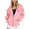 thumbnail image 1 of Fiaer,Womens Breast Cancer Awareness Hoodies,Women's Full Zip Oversized Ribbon Feathers Printed Hooded Sweatshirts,Loose Fit Casual Trendy Hooded Jackets Pink XXXL, 1 of 5