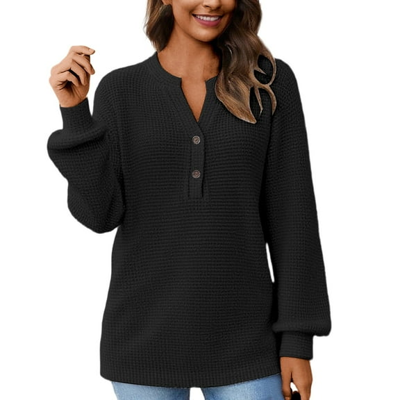 Fiaer.Womens Button up Long Sleeve T Shirts.Women's V Neck Plus Size Tshrits.Casual Trendy Going out Tops for Women Black M