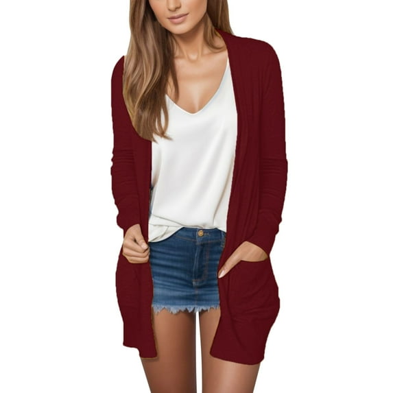 Fiaer Womens Cardigan Sweaters Long Sleeve Open Front Solid Basic Loose Fit Trendy Lightweight Knit Tops with Pocket XL