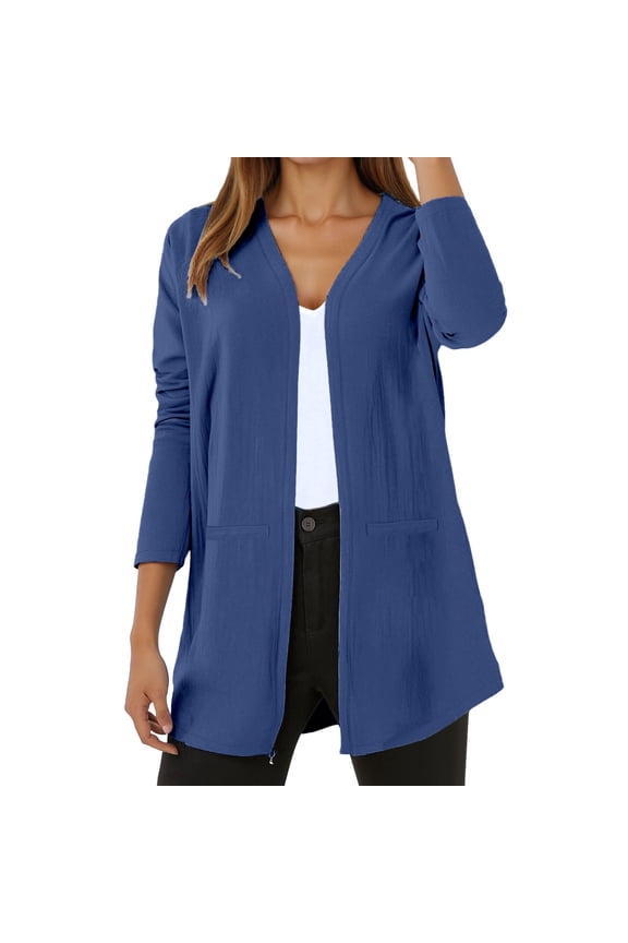 Womens Cardigan Sweaters Long Sleeve Trendy Loose Casual Open Front Solid Color Comfort Breathable Tops Blue XXL