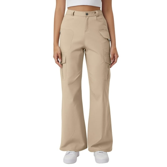 Fiaer,Womens Cargo Baggy Pants with Multiple Pockets,Women's Plus Size Casual Trendy Straight Legging Trousers,Ladies Hiking Running Joggers Khaki XXL