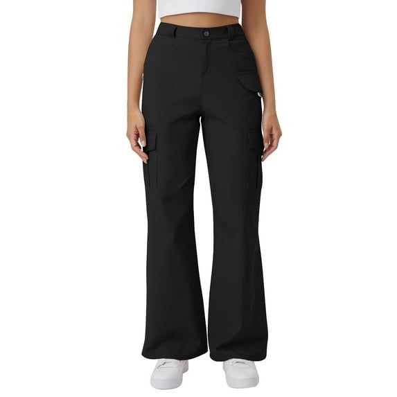 Fiaer,Womens Cargo Baggy Pants with Multiple Pockets,Women's Plus Size Casual Trendy Straight Legging Trousers,Ladies Hiking Running Joggers Black XL