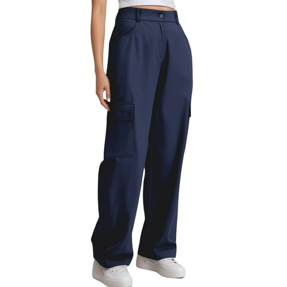 Fiaer,Womens Cargo Baggy Pants with Multiple Pockets,Women's Plus Size Casual Trendy Straight Legging Trousers,Ladies Hiking Running Joggers Navy L