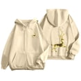 thumbnail image 1 of Fiaer Womens Christmas Hoodies Deer Graphic Full Zip up Long Sleeve Hooded Sweatshirts Oversized Drawstring Pocket Tops Beige S, 1 of 5