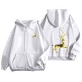 thumbnail image 1 of Fiaer Womens Christmas Hoodies Deer Graphic Full Zip up Long Sleeve Hooded Sweatshirts Oversized Drawstring Pocket Tops White XXXL, 1 of 5