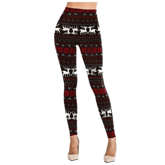 Fiaer Womens Christmas Leggings Oversized Xmas Yoga Pants Cute Graphic High Waisted Slim Fit Tight Trousers Brick Red XL