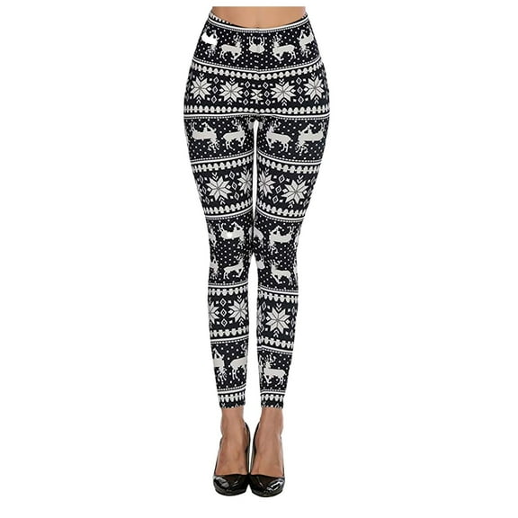 Fiaer Womens Christmas Leggings Oversized Xmas Yoga Pants Cute Graphic High Waisted Slim Fit Tight Trousers White L