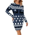 thumbnail image 1 of Fiaer Womens Christmas Sweater Dress Trendy Funny Reindeer Graphic Crew Neck Long Sleeve Plus Size Pullover Casual Comfort Xmas Tops Blue XXL, 1 of 4