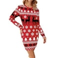 thumbnail image 1 of Fiaer Womens Christmas Sweater Dress Trendy Funny Reindeer Graphic Crew Neck Long Sleeve Plus Size Pullover Casual Comfort Xmas Tops Red XL, 1 of 4