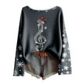 thumbnail image 1 of Fiaer Womens Christmas T Shirts Oversized Crew Neck Retro Tshirts Long Sleeve Snowflakes Musical Notes Santa Hat Graphic Loose Fit Tops Grey XXL, 1 of 3