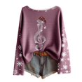 thumbnail image 1 of Fiaer Womens Christmas T Shirts Oversized Crew Neck Retro Tshirts Long Sleeve Snowflakes Musical Notes Santa Hat Graphic Loose Fit Tops Purple S, 1 of 3