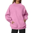 thumbnail image 1 of Fiaer Womens Crew Neck Sweatshirts Long Sleeve Pullover Oversized Loose Fit Comfort Solid Basic Tops with Pocket Red XL, 1 of 6