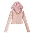 thumbnail image 1 of Fiaer Womens Cropped Hoodies Stripe Long Sleeve Slim Fit Hooded Sweatshirts V Neck Casual Trendy Full Zip up Tops with Pocket Pink L, 1 of 3