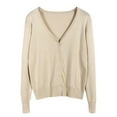 thumbnail image 1 of Fiaer Womens Cropped Knitted Cardigan Sweaters Long Sleeves Deep V Neck Oversized Button Down Solid Color Tops Beige XXL, 1 of 2