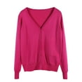 thumbnail image 1 of Fiaer Womens Cropped Knitted Cardigan Sweaters Long Sleeves Deep V Neck Oversized Button Down Solid Color Tops Hot Pink XXXXL, 1 of 2