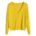 thumbnail image 1 of Fiaer Womens Cropped Knitted Cardigan Sweaters Long Sleeves Deep V Neck Oversized Button Down Solid Color Tops Yellow L, 1 of 2