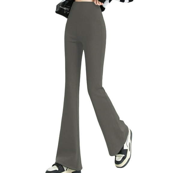 Fiaer Womens Flare Leggings Lined Warm Oversized Slim Fit Pants Oversized High Waisted Bell Bottoms Trousers Grey M