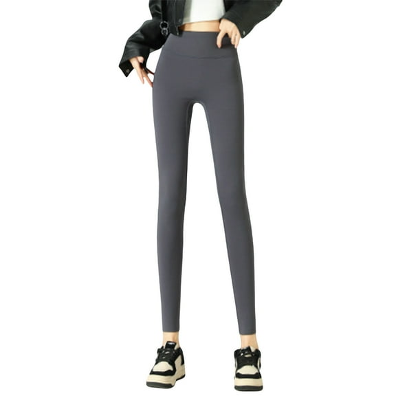 Fiaer Womens Lined Leggings Warm Slim Fit High Waisted Pants Comfort Trendy Solid Color Trousers Grey M