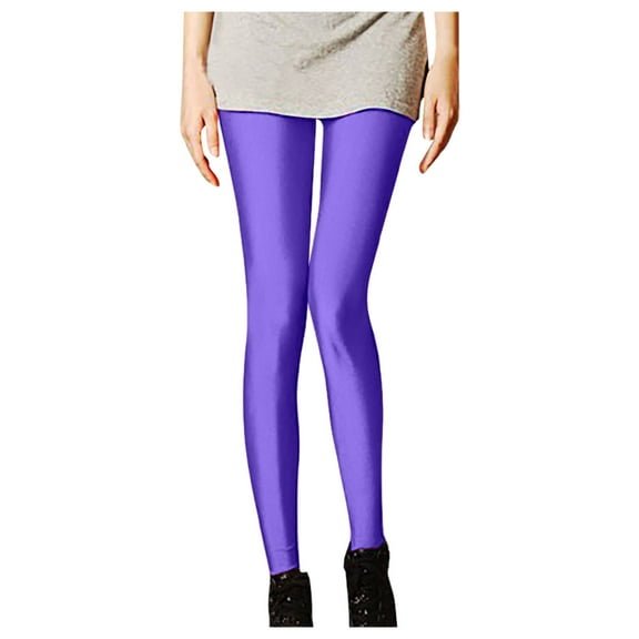 Fiaer Womens Fluorescent Colors Leggings Stretched Sports Tights Workout Leggings Pants Slim Fit High Waisted Trousers Purple One Size